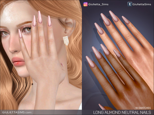 Sims 4 — Long Almond Neutral Colors Nails by feyona — Long Almond Neutral Colors Nails come with 18 swatches. * 18