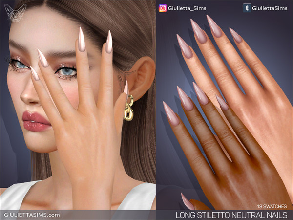 Sims 4 — Long Stiletto Nails Neutral Colors by feyona — Long Stiletto Nails Neutral Colors come with 18 swatches. * 18