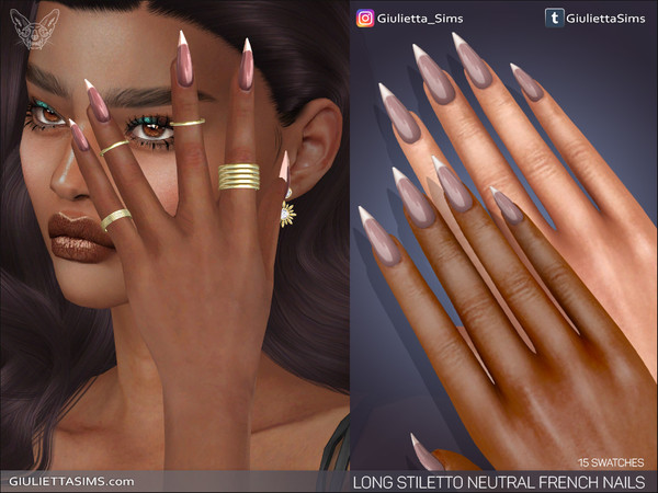 Sims 4 — Long Stiletto French Tips Neutral Colors Nails by feyona — Long Stiletto French Tips Neutral Colors Nails come