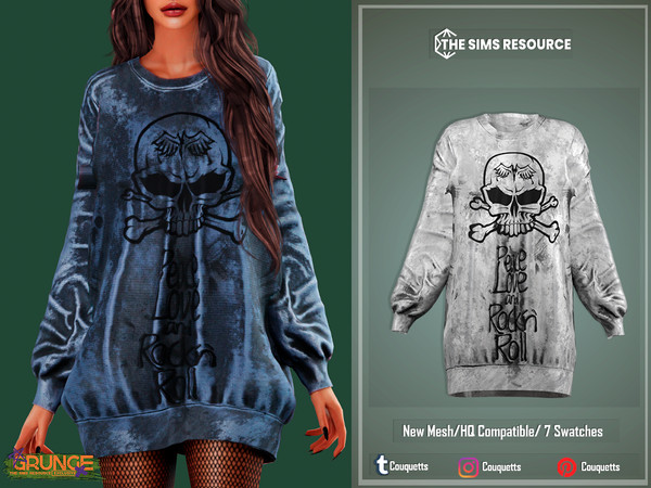 Sims 4 — Grunge Oversize Dress by couquett — Grunge Oversize Dress 7 colors