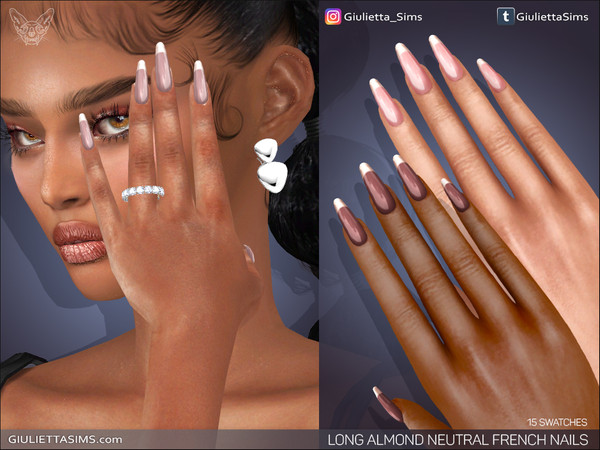 Sims 4 — Long Almond French Tips Neutral Colors Nails by feyona — Long Almond French Tips Neutral Colors Nails come with