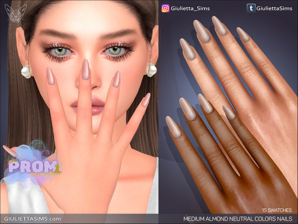 Sims 4 — Medium Almond Neutral Colors Prom Nails by feyona — Medium Almond Neutral Colors Prom Nails are perfect from