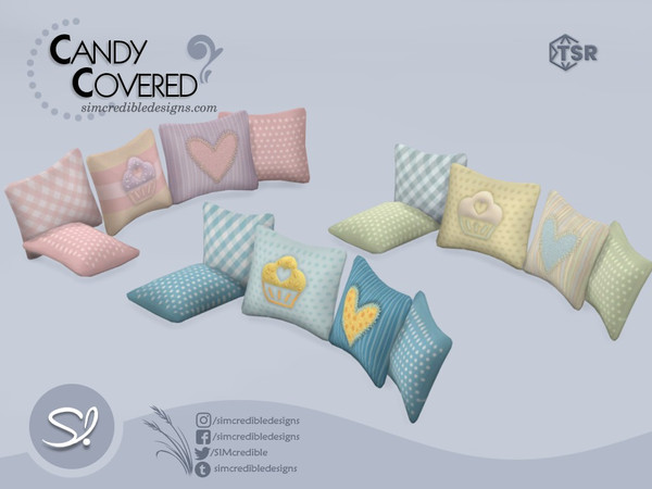 Sims 4 — Candy Covered Pillows by SIMcredible! — by SIMcredibledesigns.com available exclusively at TSR 6 colors
