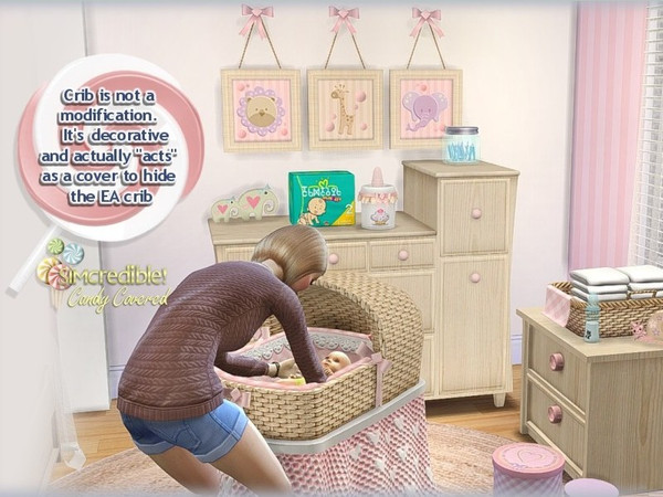 Sims 4 — Candy Covered Crib Frame by SIMcredible! — It's not a scripted mod but a simple cover for the EA crib. No cheat