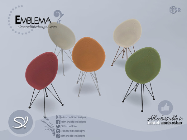 Sims 4 — Emblema Dining Chair high - colors by SIMcredible! — Works as a regular chair but with a higher seat. by