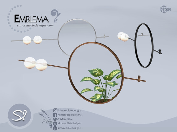 Sims 4 — Emblema Wall Lamp Decor Mirror by SIMcredible! — Cloned from a lamp. This mirror is decor only. by