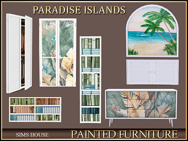 Sims 4 — [Sims House] BUILT-IN BOOKSHELF HORIZONTAL. PARADISE ISLANDS by Sims_House — PARADISE ISLANDS PAINTED FURNITURE: