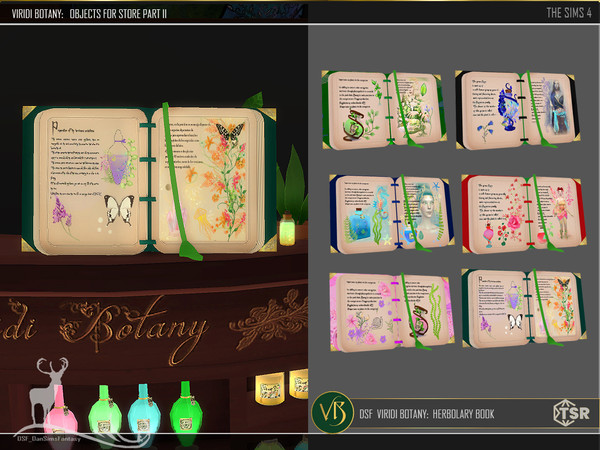 Sims 4 — DSF VIRIDI BOTANY HERBOLARY BOOK by DanSimsFantasy — Objects to decorate a counter at the reception of a
