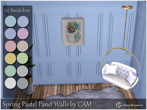 Sims 4 — Spring Pastel Panel Walls by coll22 — A set of pretty pastel-paneled wood walls.