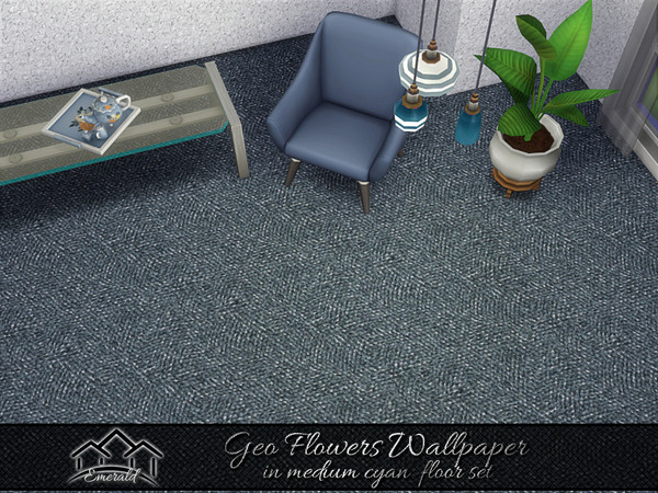 Sims 4 — Geo Flowers Wallpaper in medium cyan floor2 by Emerald — Add shades of warmth with geometric flowers