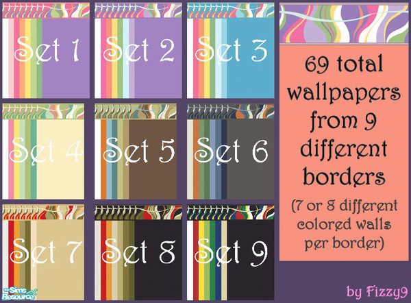 Sims 2 — Curvy Border Super Set by Fizzy9 — All 9 Sets combined into one set. 69 total wallpapers equals a nice variety