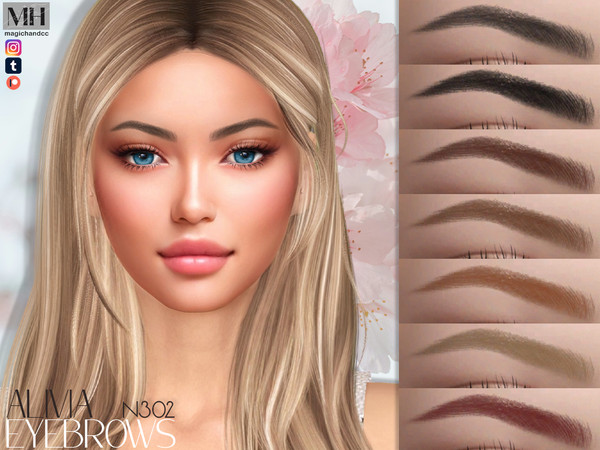 Sims 4 — [Patreon] Alivia Eyebrows N302 by MagicHand — Thin brows in 13 colors - HQ Compatible.