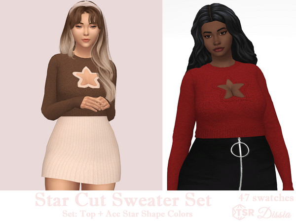Sims 4 — Star Cut Sweater Star Colors by Dissia — Long sleeves short star cut crochet sweater with accessory star colors
