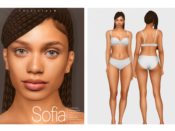 Sims 4 — [PATREON] Sofia Skin by thisisthem — HQ Compatible ; 2v 60 swatches ; Skin Details Category ; Teen+ ; Custom