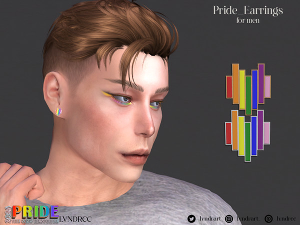 Sims 4 — Pride Earrings for men by LVNDRCC — Small and fun earrings in pride flag colours on gold or silver base, so your