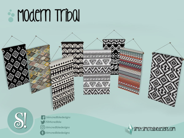 Sims 4 — Modern Tribal tapestry 2 by SIMcredible! — by SIMcredibledesigns.com available at TSR 8 colors variations