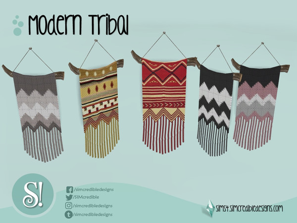 Sims 4 — Modern Tribal Tapestry Fringe by SIMcredible! — by SIMcredibledesigns.com available at TSR 5 colors variations