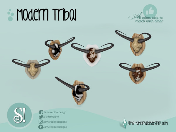 Sims 4 — Modern Tribal wall faux longhorn by SIMcredible! — by SIMcredibledesigns.com available at TSR 5 colors +