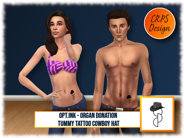 Sims 4 — OptInk tummy Set 1_Cowboy hat by Stephanie_Mey1991 — This set contains 4 designs of the official Opt.Ink tattoo