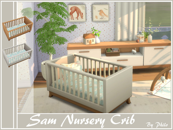 Sims 4 — Philo_Sam Crib by philo — With its soft tone and floral patterns picturing cute animals this nursery set will be