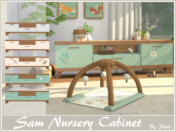 Sims 4 — Philo_Sam Nursery Cabinet by philo — With its soft tone and floral patterns picturing cute animals this nursery