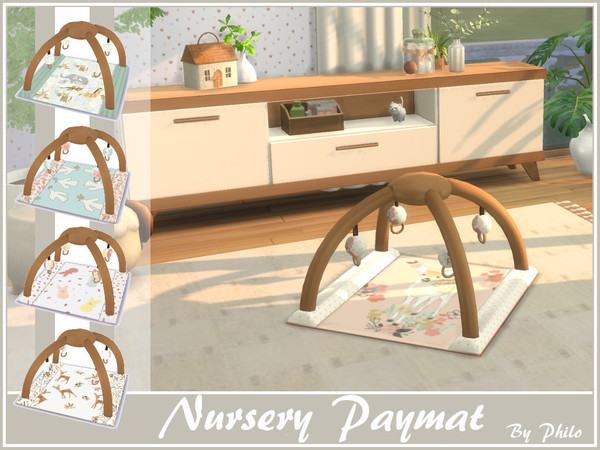 Sims 4 — Philo_Sam Nursery Baby Playmat by philo — With its soft tone and floral patterns picturing cute animals this
