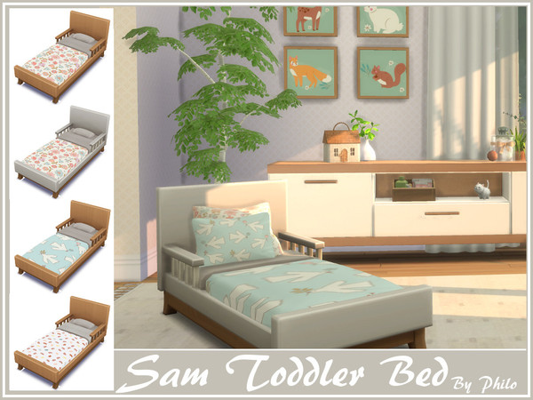 Sims 4 — Philo_Sam's Nursery Toddler Bed by philo — With its soft tone and floral patterns picturing cute animals this