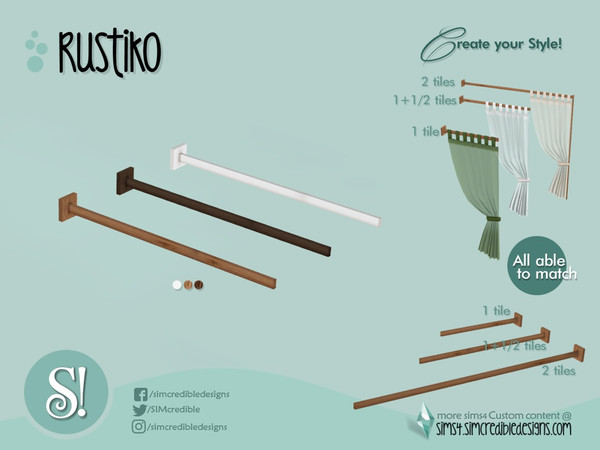 Sims 4 — Rustiko Shower curtain pole medium by SIMcredible! — by SIMcredibledesigns.com available at TSR 3 colors