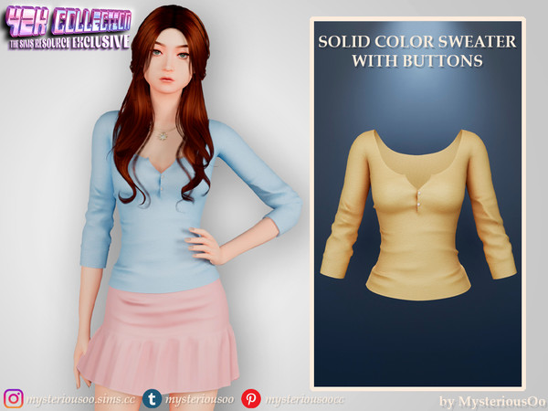 Sims 4 — Y2K - Solid color sweater with buttons by MysteriousOo — Solid color sweater with buttons in 10 colors