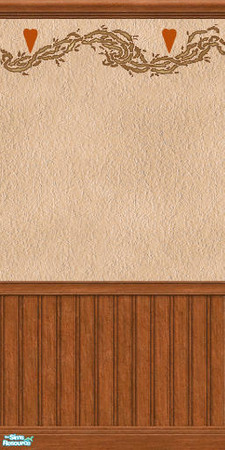 Sims 2 — Country Colonial Stenciled Wall by Nikki041498 — Simple plaster wall with wood wainscotting and simple twig and