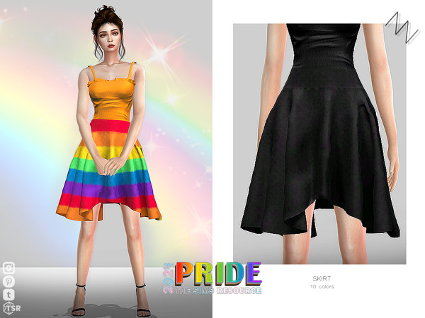 Sims 4 — SKIRT by ZNsims — high waisted, half skirt, striped, loose, bare knees