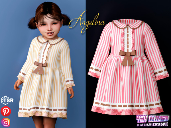 Sims 4 — [Y2K] Angelina - Striped dress with a bow by Garfiel — Cute female toddler dress outfit