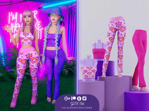 Sims 4 — FatalRoseCreations Y2K Yoga Pants.package by FatalRose47 — For my Y2k Babies, feel nostalgic in this cute two
