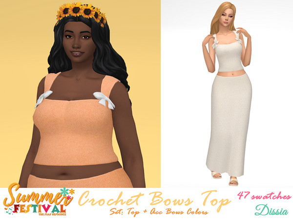 Sims 4 — Crochet Bows Colors Accessory by Dissia — Sleeveless crochet square cleavage top with cute bows