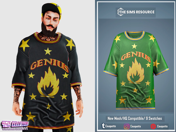 Sims 4 — Y2K Oversize Genius Star Top by couquett — Y2K Oversize Genius Star Top Avaible in 9 colors