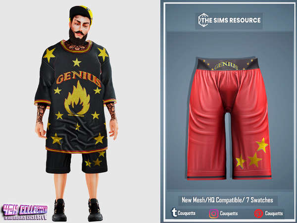 Sims 4 — Y2K Oversize Genius Star Short Pants by couquett — Y2K Oversize Genius Star Short Pants avaible in 7 coloirs