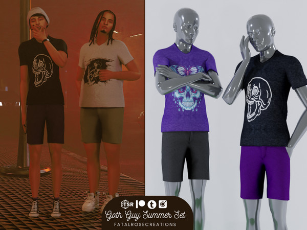 Sims 4 — FatalRoseCreations Goth T Shirt [Goth Guy Summer Set].package by FatalRose47 — Goth guys need some hot weather