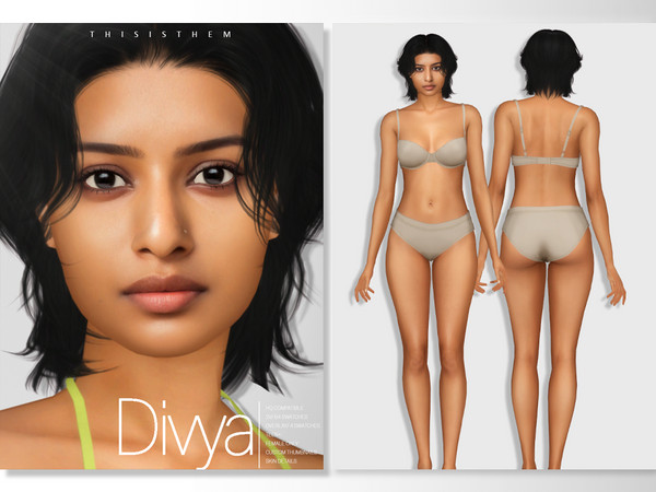 Sims 4 — [Patreon] Divya Skin by thisisthem — HQ Compatible ; 2v 64 swatches ; Skin Details Category ; Teen+ ; Custom