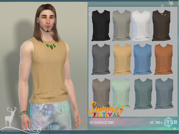 Sims 4 — SUMMER FESTIVAL- DSF SLEEVELESS SHIRT.package by DanSimsFantasy — It's a simple set of men's clothing that your