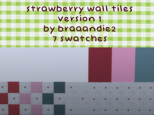 Sims 4 — Strawberry Wall Tiles (Version 1) by braaandie2 — Strawberry wall tiles, these ones go half way up the wall with