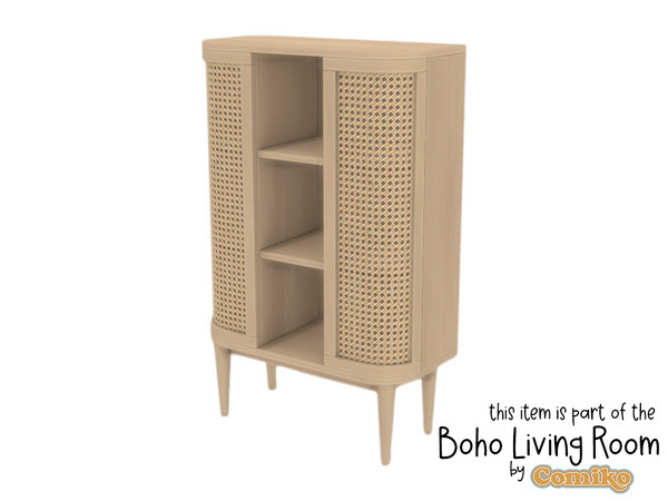 Sims 4 — Comiko Boho Living Room Cabinet by Comiko — Boho Living Room Set is base game compatible and consists of 20