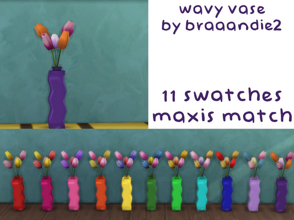 Sims 4 — Wavy Vase by braaandie2 — wavy vase with flowers :) base game compatible, maxis match, 11 swatches