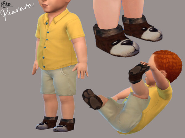 Sims 4 — Bear Infant Booties by Kiarara — These infant shoes features a bear face and soles with bear paw print