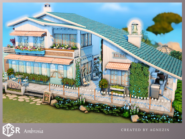 Sims 4 — Ambrosia Restaurant by Agnezin — Atmospheric restaurant with bar, garden and gazebo.
