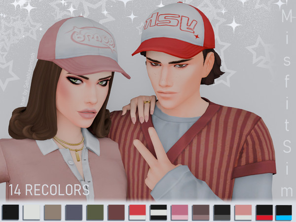 Sims 4 — Y2K Cap Forward by MisfitSim_ — Cap in Y2K style, 14 swatches, for male and female.