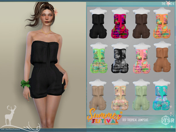 Sims 4 — SUMMER FESTIVAL _ TROPICAL JUMPSUIT by DanSimsFantasy — Jumpsuit for hot environments, its soft fabric displays