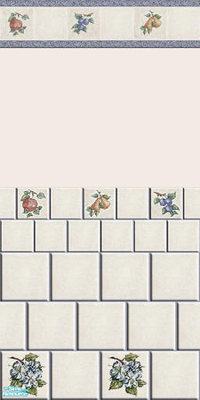 Sims 2 — Tri - Fruit Kitchen - Individual Item by Lorah — Apple, pear, plum, floral tile, with blue or cream paint and