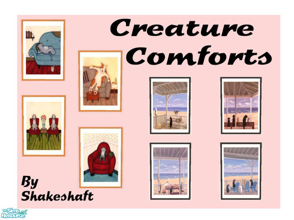 Sims 2 — Creature Comforts by Shakeshaft — A set of fun pet prints, set includes a new mesh and recolours.