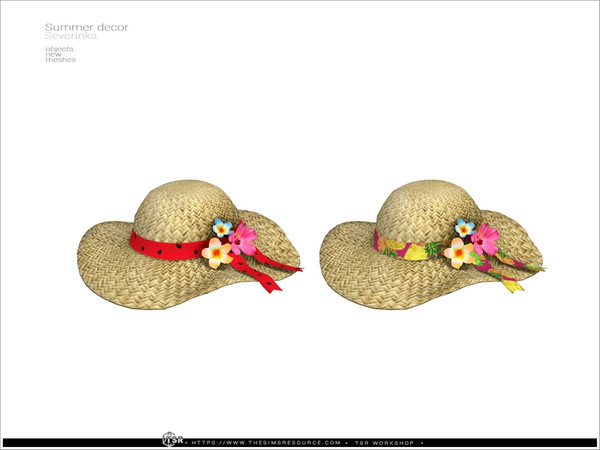 Sims 4 — Summer hat - Summer decor by Severinka_ — Set of decor in the summer style. 8 items: watermelon dessert -