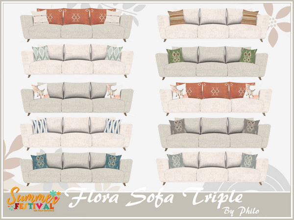 Sims 4 — Philo_Flora Sofa Triple by philo — Give your Sims the opportunity to relax in this living room made of white